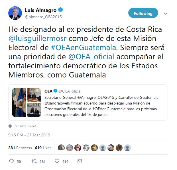 Secretary Almagro's Twitter Announcement